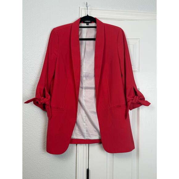Express Jackets & Blazers - Express Coral Red Blazer Size Med Tie Sleeve Relaxed Fit Career Jacket